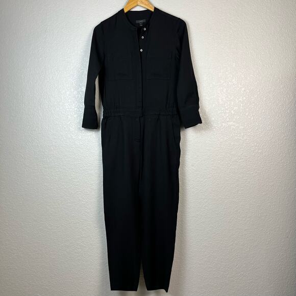 J Crew Womens Jumpsuit 0P Black Utility Elastic Waist Pockets Minimalist Capsule - Picture 1 of 10